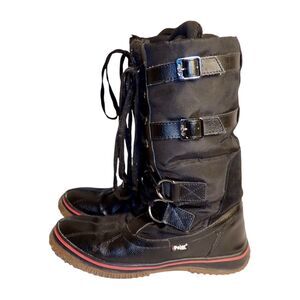 PAJAR Canada Grip Tall Winter Boots Black Duck Toe Leather Buckles Size 9 9.5 40